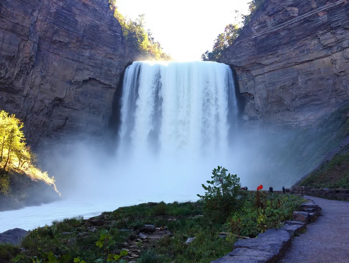 Taughannock Falls in dry flow versus full flow after rainfall — after
